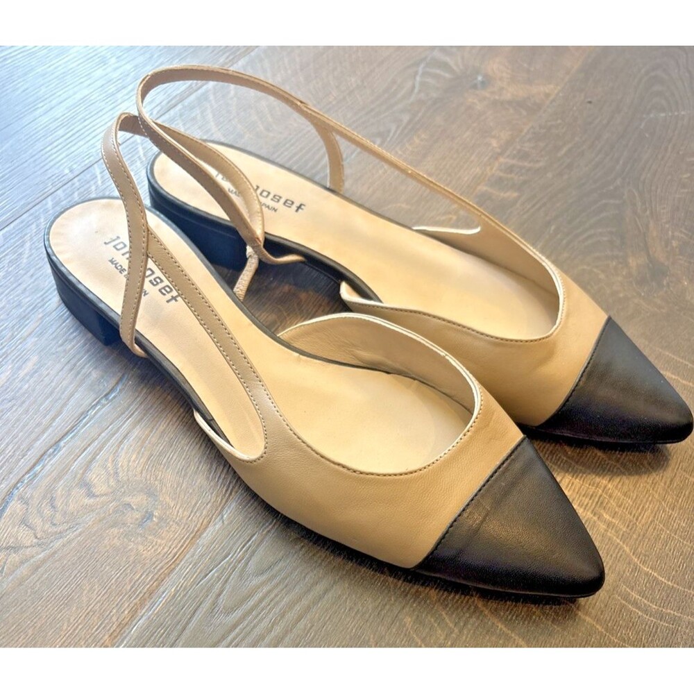 Jon Josef Black And Tan Leather Slingback Flats Size 11M MSRP $195 NEW